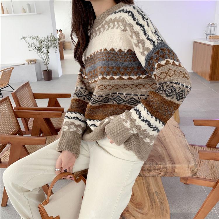 Women’s Round Neck Sweater Thickening Warm Pullover Casual Printing Knitwear Autumn and Winter New Sweater Wholesale alx