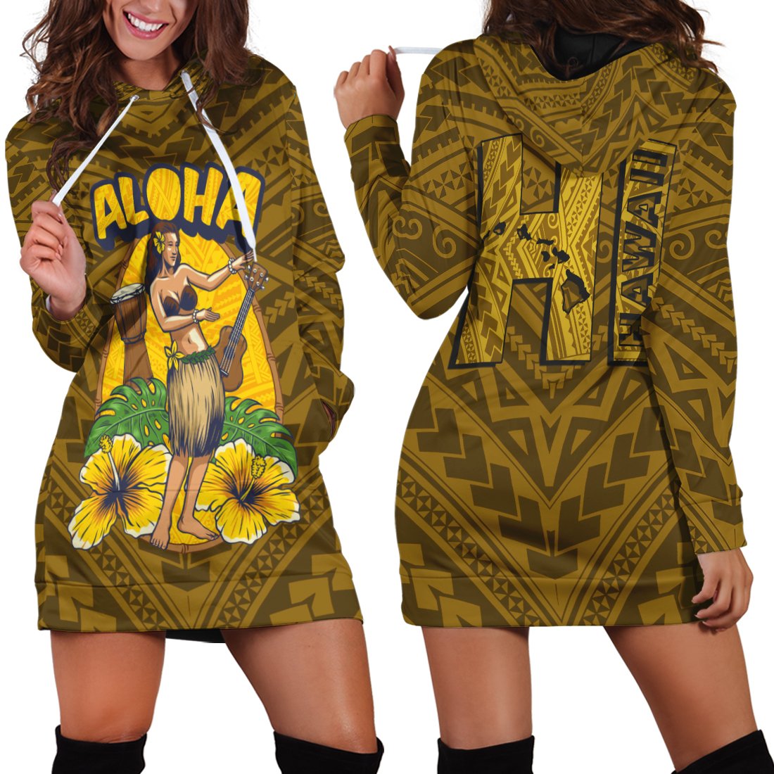 Aloha Hula Dance Hawaii Hoodie Dress