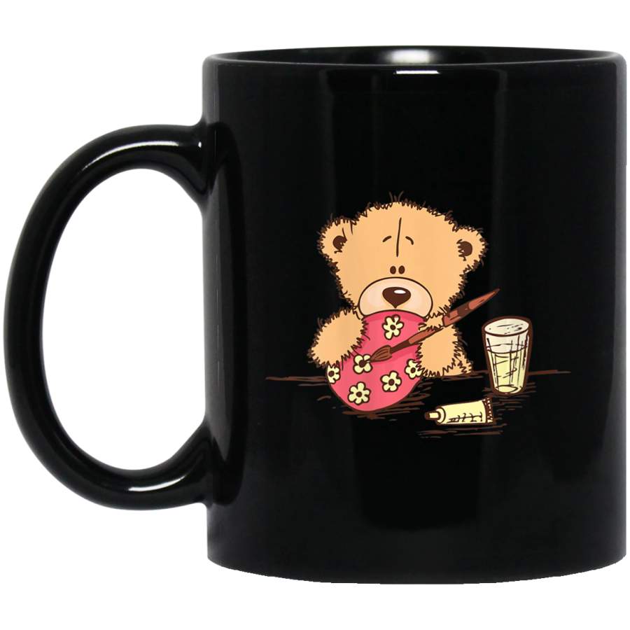 W Adorable Teddy Bear drawing on Egg Gift Easter Day 11oz 15oz Black Mug Happy Easter Day Funny Colors Eggs Bunny Ears Peeps Cute