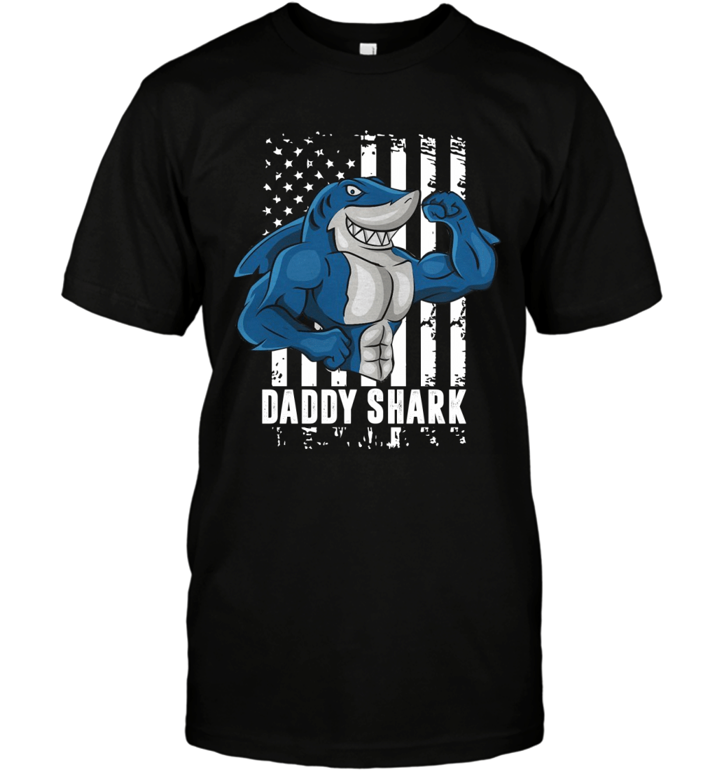 American Flag Muscle Daddy Shark Funny Fathers Day Gift Shirt T-Shirt