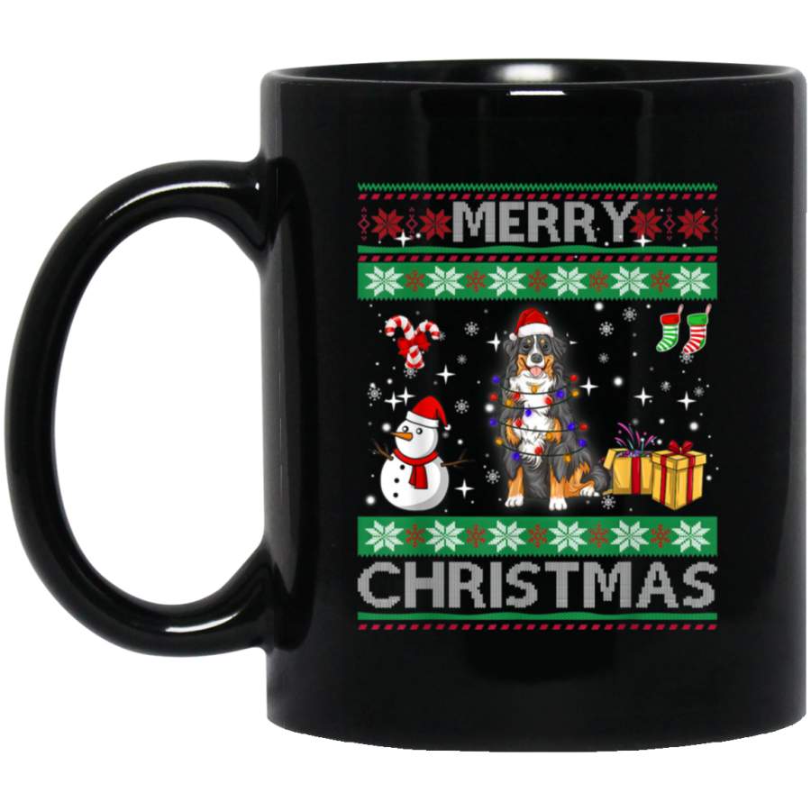 Bernese mountain Dog Owner Ugly Christmas Santa Gift Funny  Mug 11 oz 15 oz Black