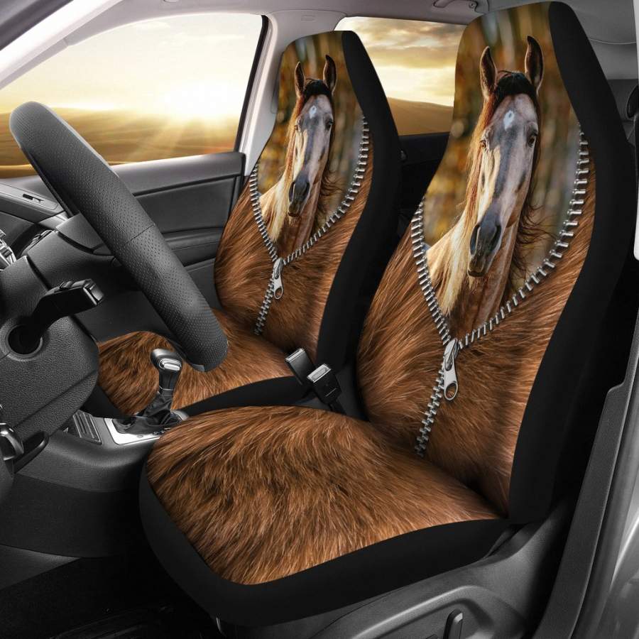 Horse - Horse Head In The Zipper - Car Seat Covers