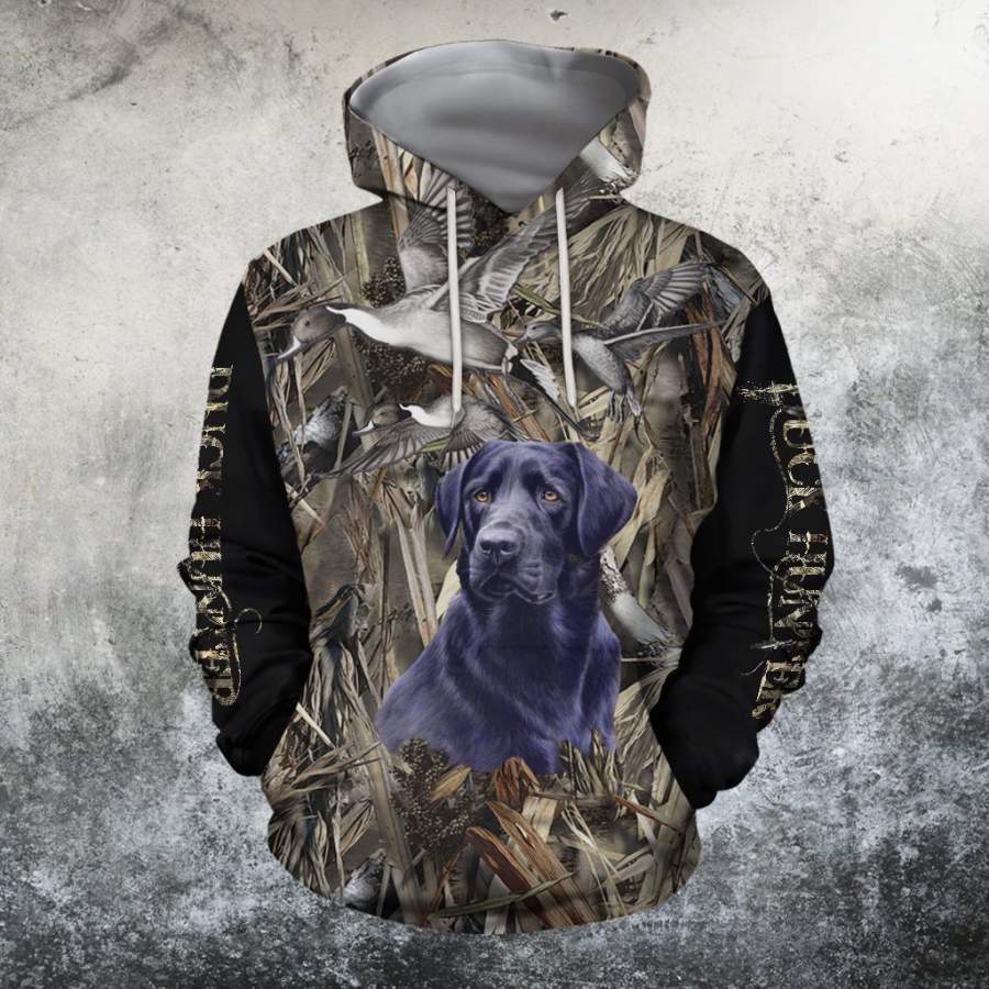 3D All Over Printed Black dog hunting Hoodie