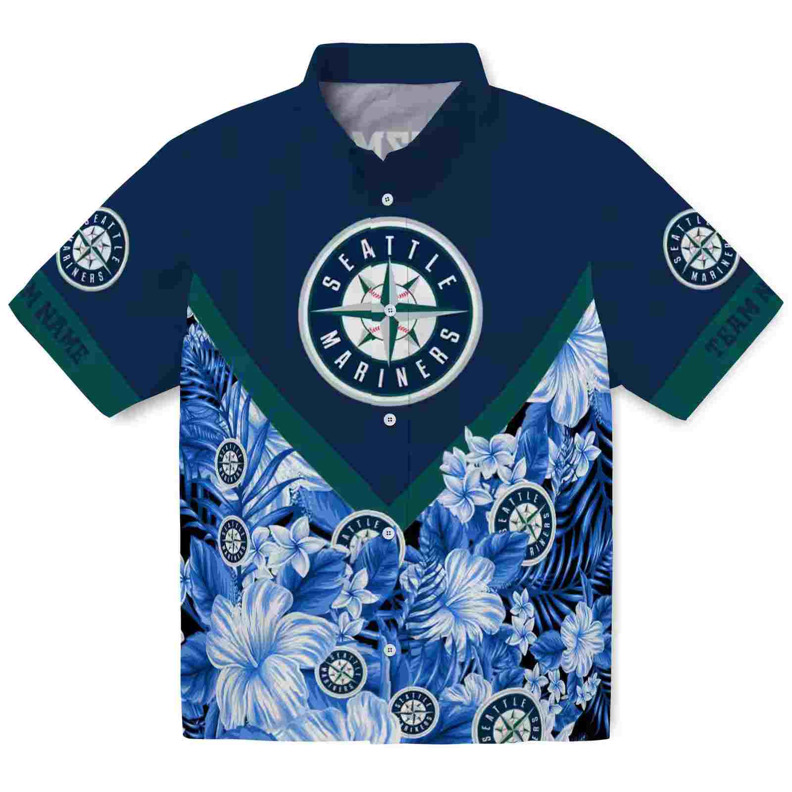 Personalized Seattle Mariners Floral Chevron Navy Blue Hawaiian Shirt