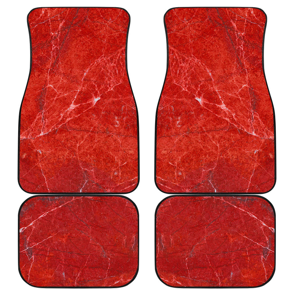 Red Marble Print Front And Back Car Floor Mats, Front Car Mat