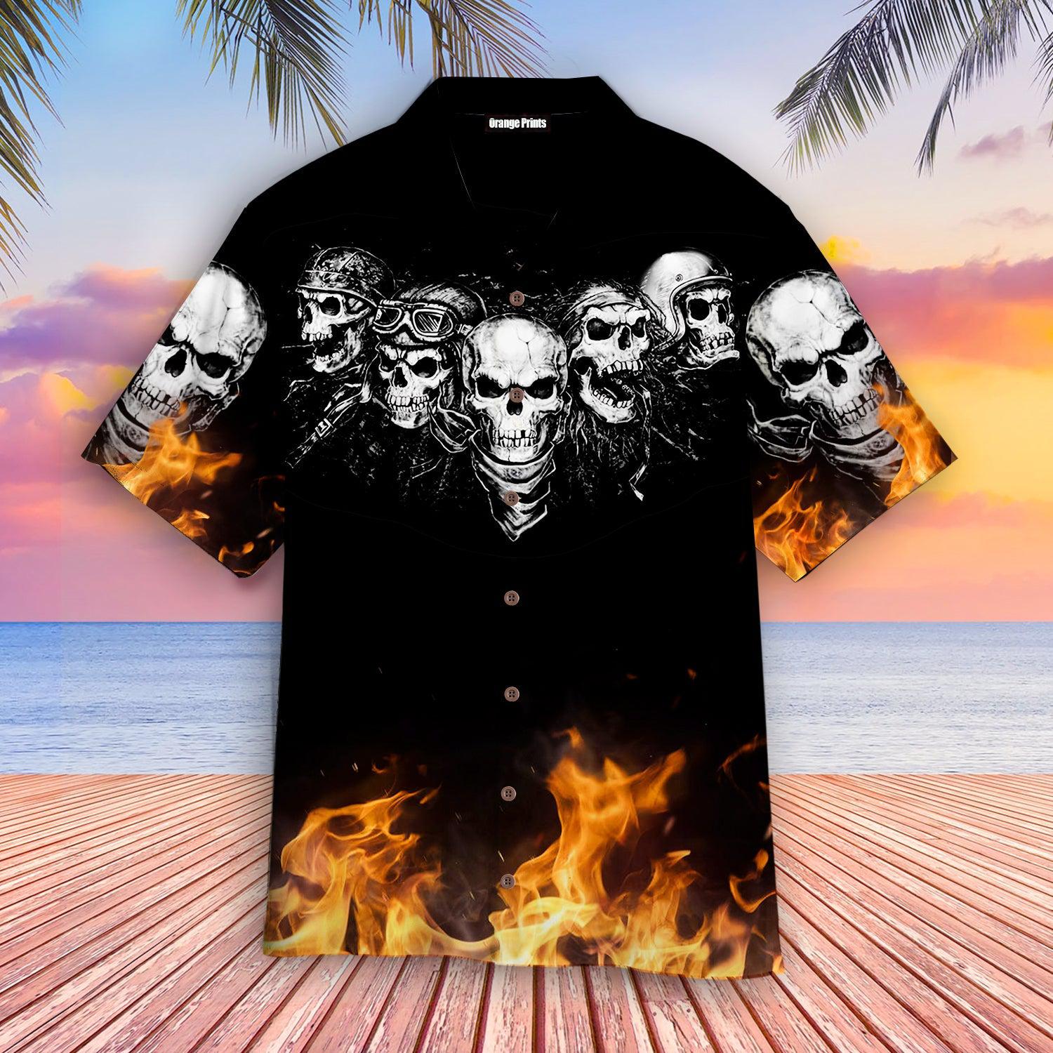 Biker Skull Fire Hawaii Shirt For Men Women Ha48825