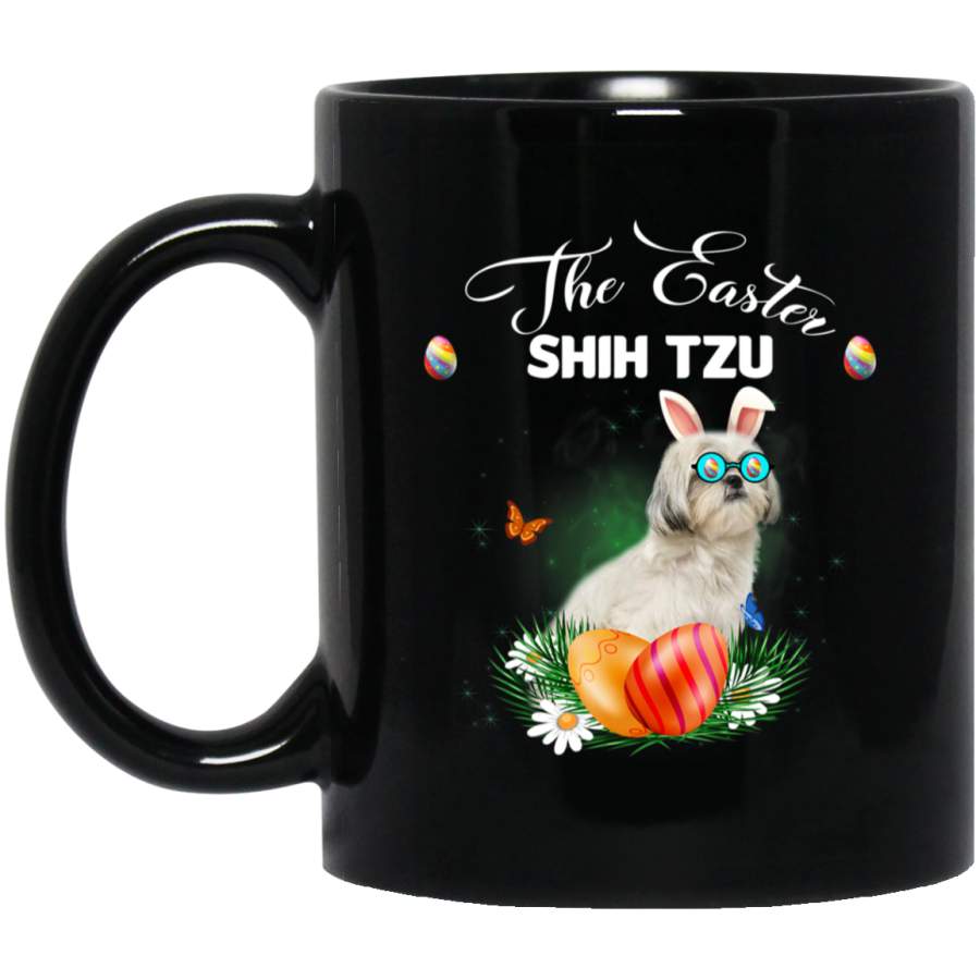 Shih Tzu Bunny Easter Day Dog Gifts 11oz 15oz Black Mug Happy Easter Day Funny Colors Eggs Bunny Ears Peeps Cute