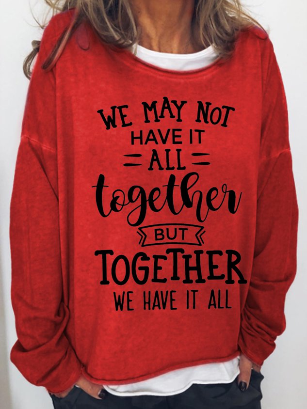 We Together Letter Crew Neck Casual Long Sleeve Top
