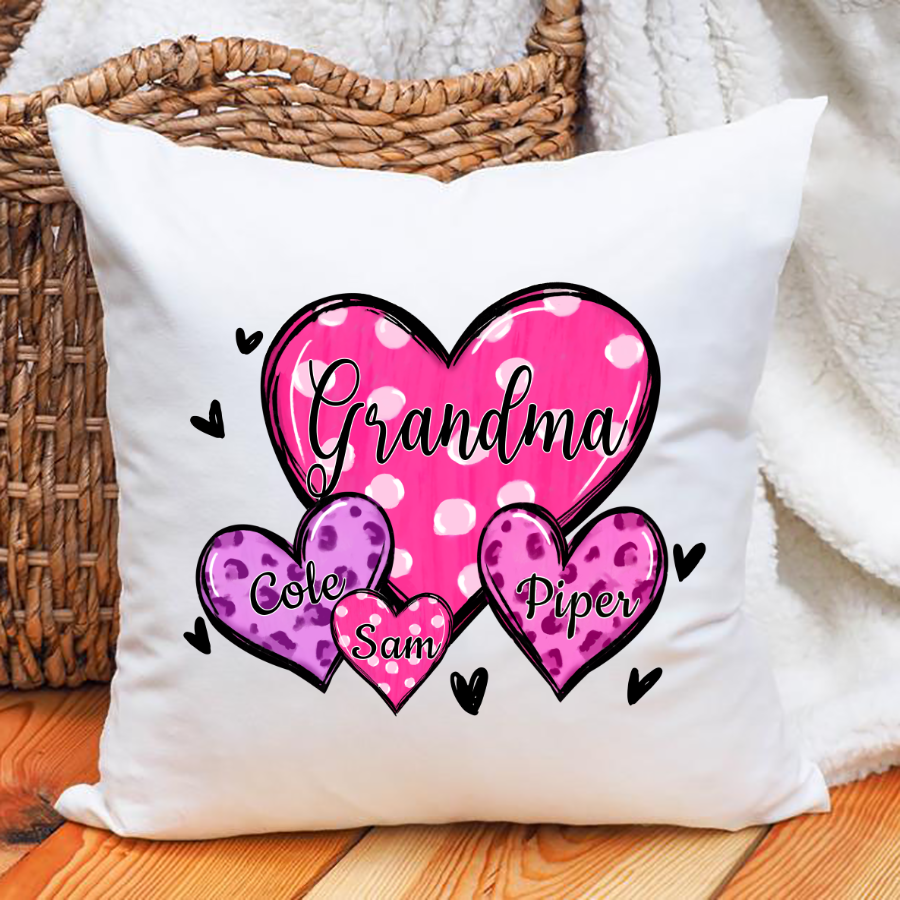 Grandma Hearts With Grandkids Leopard Indoor Pillow