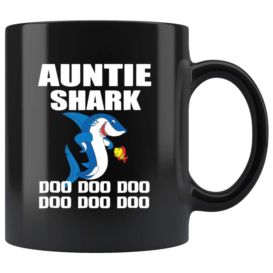 Auntie shark doo doo doo black coffee mugs aunt shark funny gift