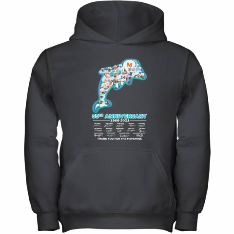 Miami Dolphins Logo 55Th Anniversary 1966 2021 Thank You For The Memories Signatures Youth Hoodie