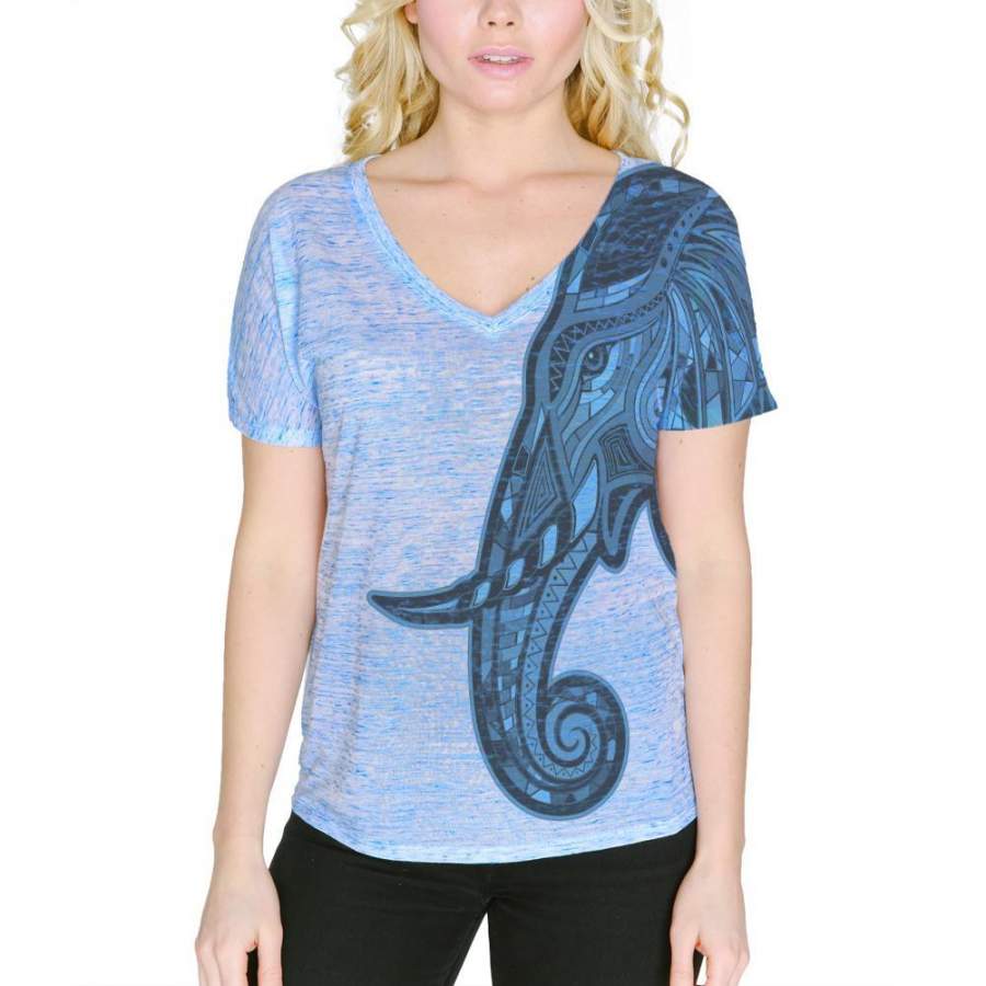 Tribal Mosaic Elephant Women’s Slouchy V-Neck T Shirt