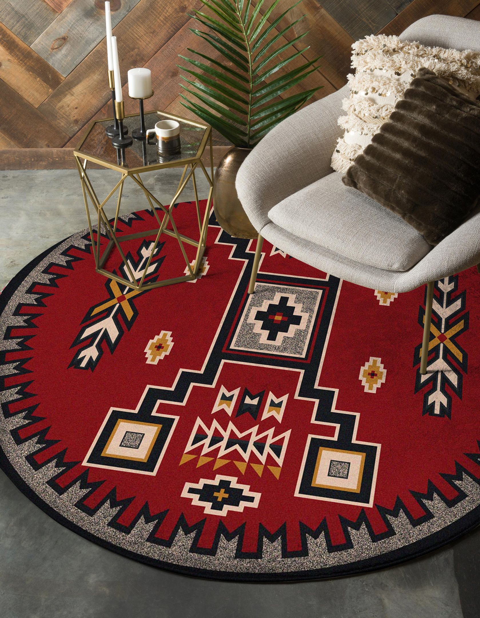 Red Pattern Native American Round Rug