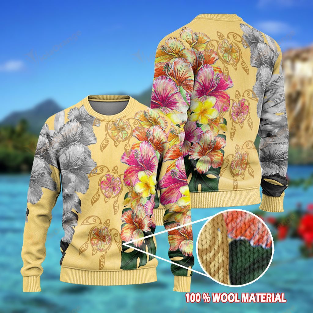 Turtle Polynesian Hibiscus Flower Ugly Sweaters HT161212