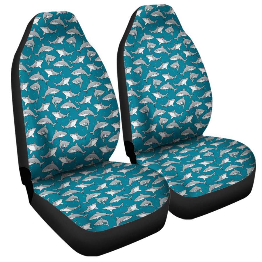 Cartoon White Shark Pattern Print Universal Fit Car Seat Covers