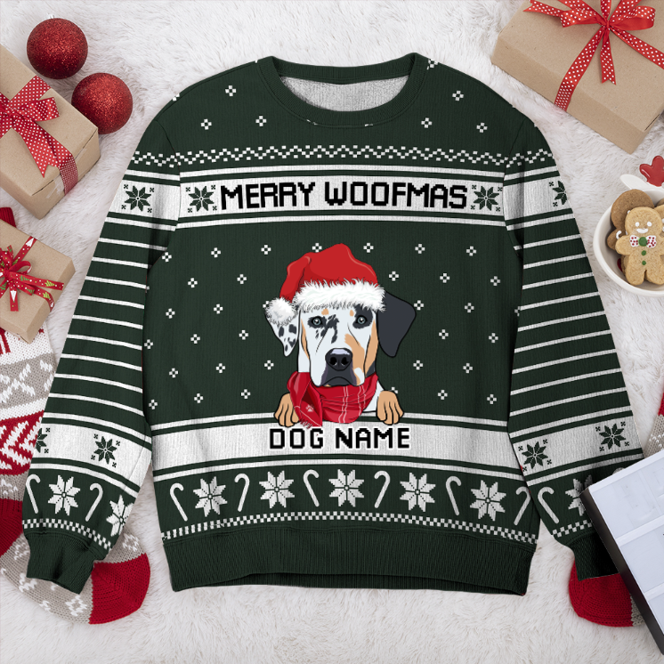 Catahoula Merry Woofmas Personalized Sweater, Dog Ugly Christmas Sweater