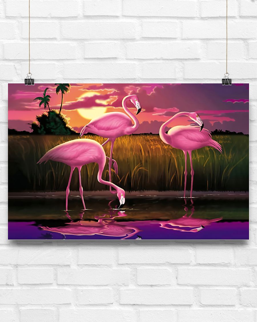Flamingo Sunset Horizontal Canvas And Poster | Wall Decor Visual Art