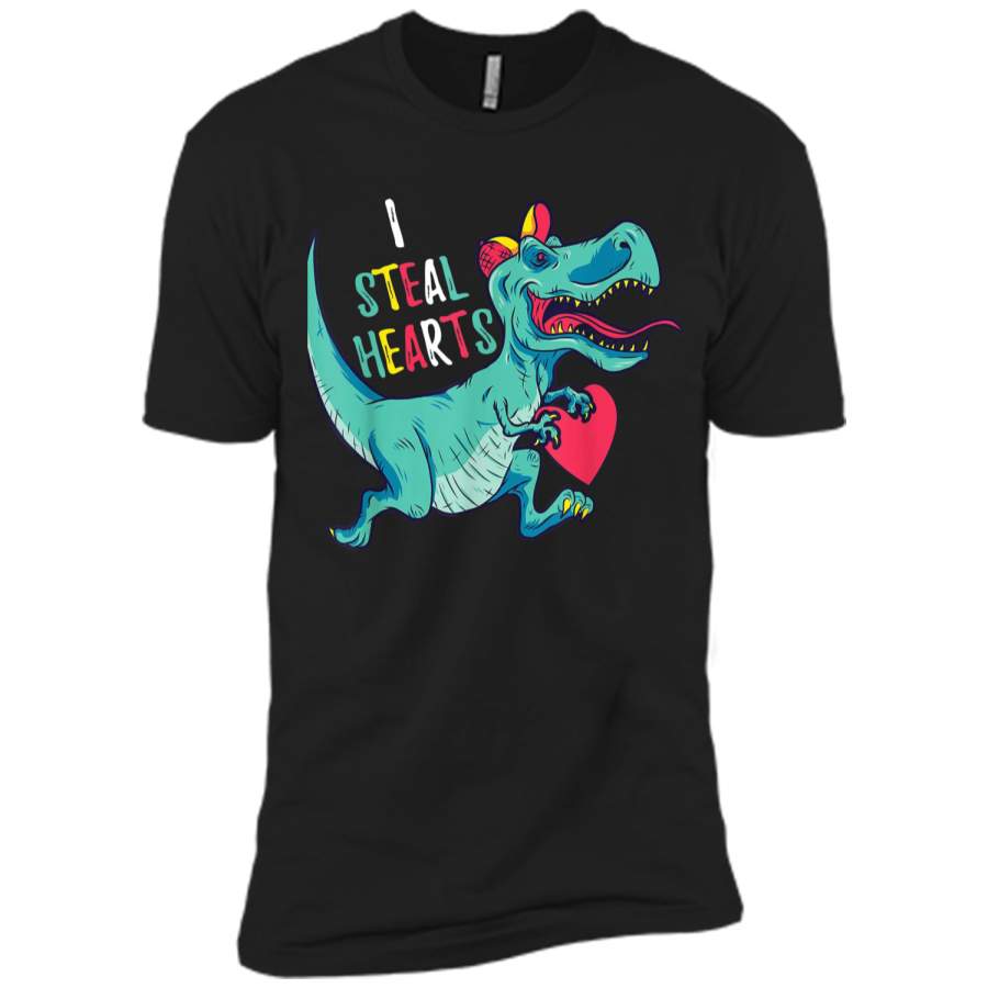 Valentines Day Dinosaur I Steal Hearts  Gifts for Boys Next Level Premium Short Sleeve Tee