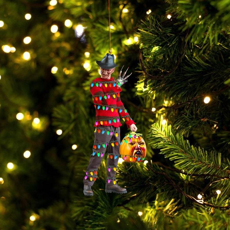 Freddy Krueger Horror Characters Led Light With Pumpkin, Horror Movies Character 2D Ornament, Christmas Tree Hanging 2D Ornament Decoration