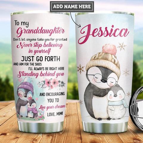 Personalized Penguin Grandma To Granddaughter Stainless Steel Tumbler, Personalized Tumblers, Tumbler Cups, Custom Tumblers