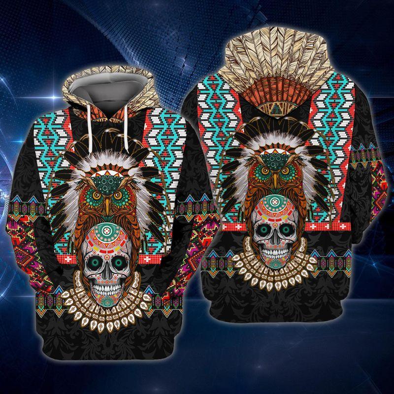 Owl Skull Indian Native American Vinatge Shirts 3D Hoodie