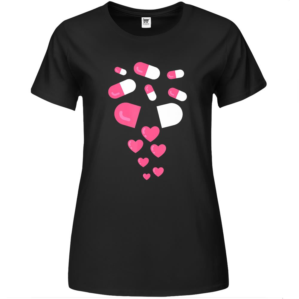 Pills Heart Love Valentine Hearts Medicine Pharmacy Gift Premium Womens T Shirts