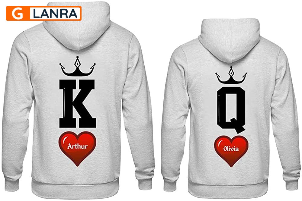 Personalized King Queen Hoodie, Custom Crown Couple Hoodie, Matching Couple Hoodie, Husband Wife Hoodie, Unisex Sweater, Sweatshirt