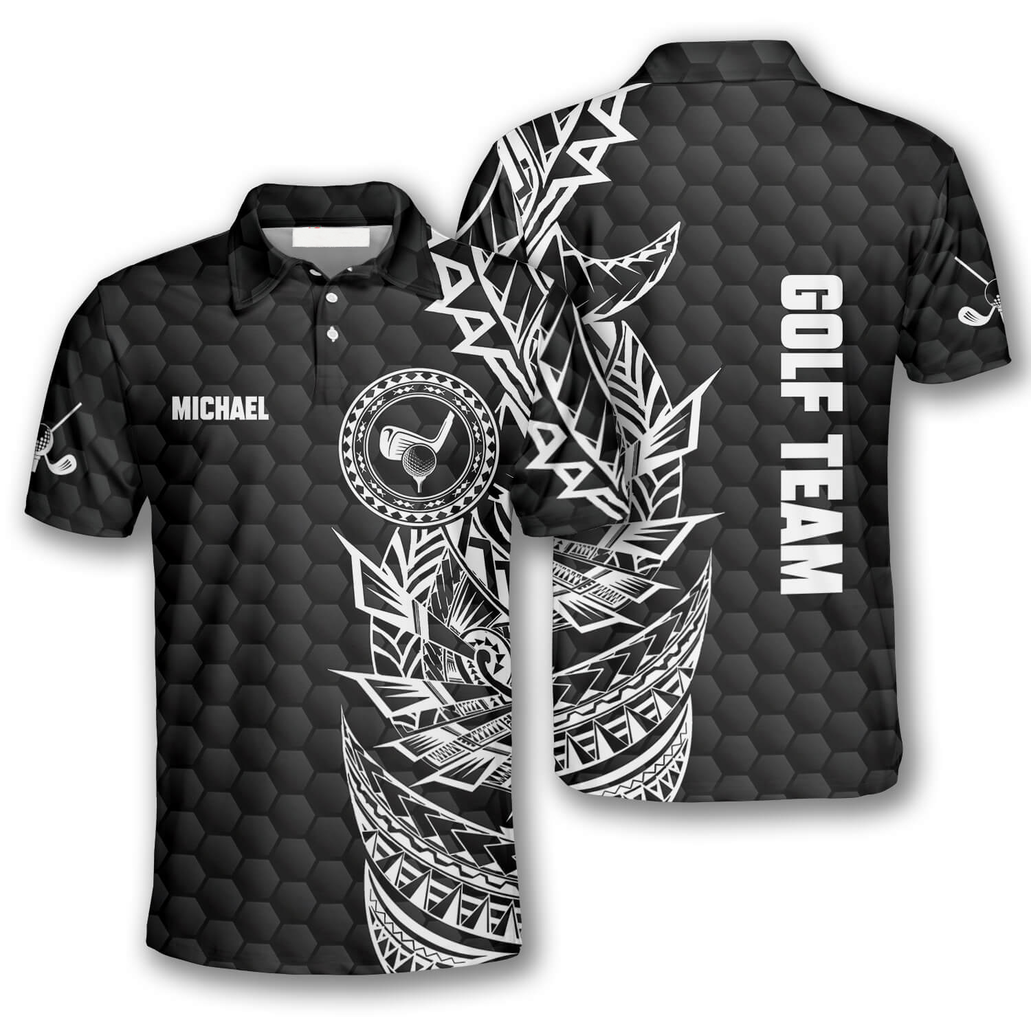 Golf Pattern Tribal Black Version Custom Golf Polo Shirts For Men