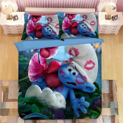 The Smurfs Clumsy Smurf Smurfette 8 Duvet Cover Pillowcase Home Decor 3D Bedding Set