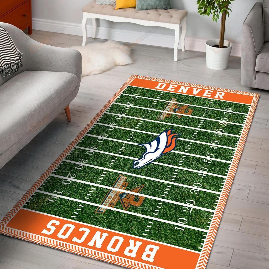 Denver Broncos Area Rug Carpet American Football Field Polyester Area Rug Mat for Living Dining Dorm Room Bedroom Home Decorative