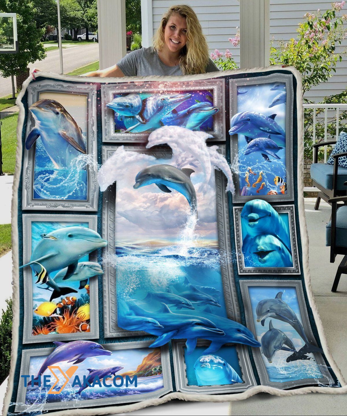 3D Huge Dolphin Couple Jumping Out Water Fleece Sherpa Throw Blanket