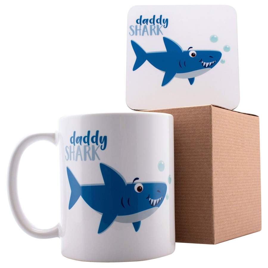 Daddy Shark Coffee Mug with Matching Coaster Shark Family Coffee Mugs Ceramic Mugs Birthday Gifts Mother s Day