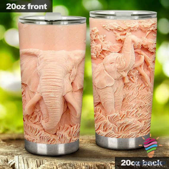 Gift For Elephant Lover Elephant Carved Tumbler Chm