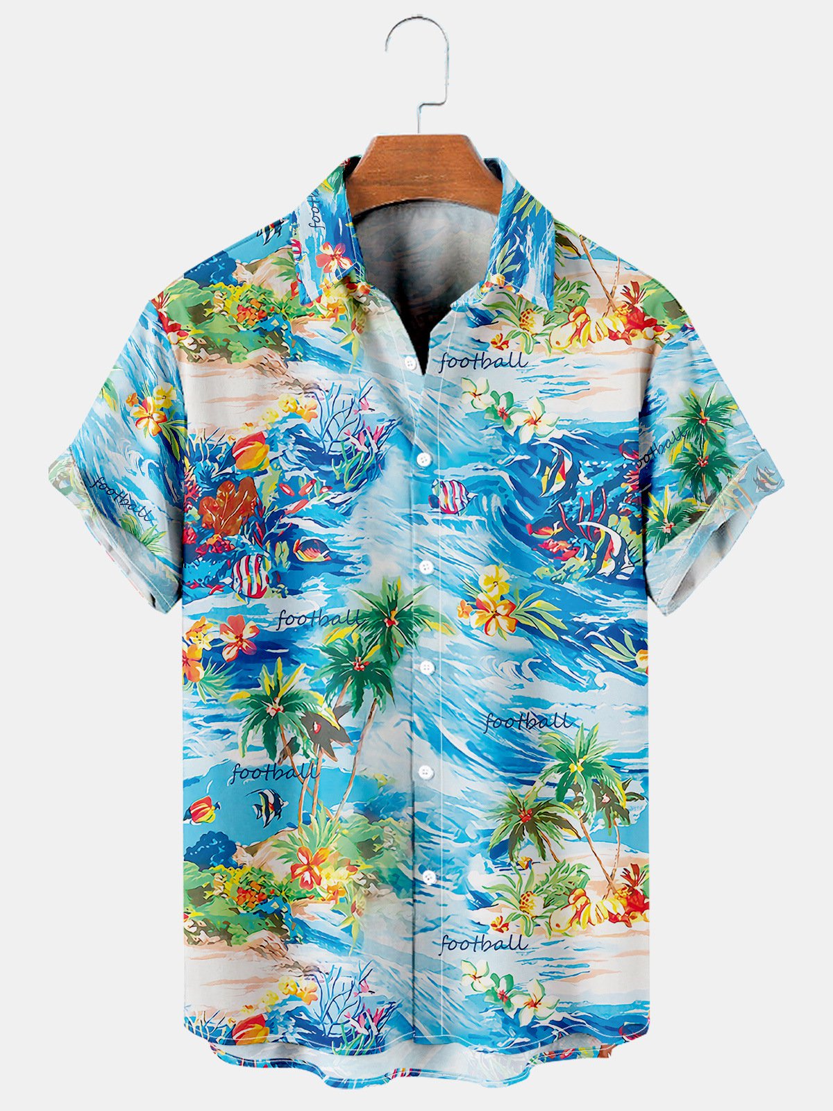 Mens Soccer Hawaii Print Casual Breathable Short Sleeve Shirt Ha33591