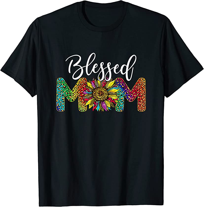 Womens Leopard Blessed Mom Sunflower Mom Life Mother’s Day T-Shirt