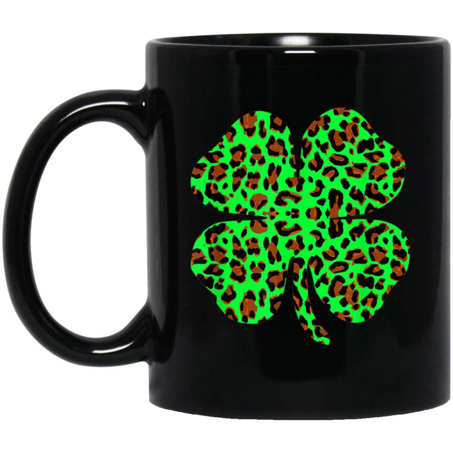 Cheetah Leopard Print Clover Shamrock St Patricks Mug Girl