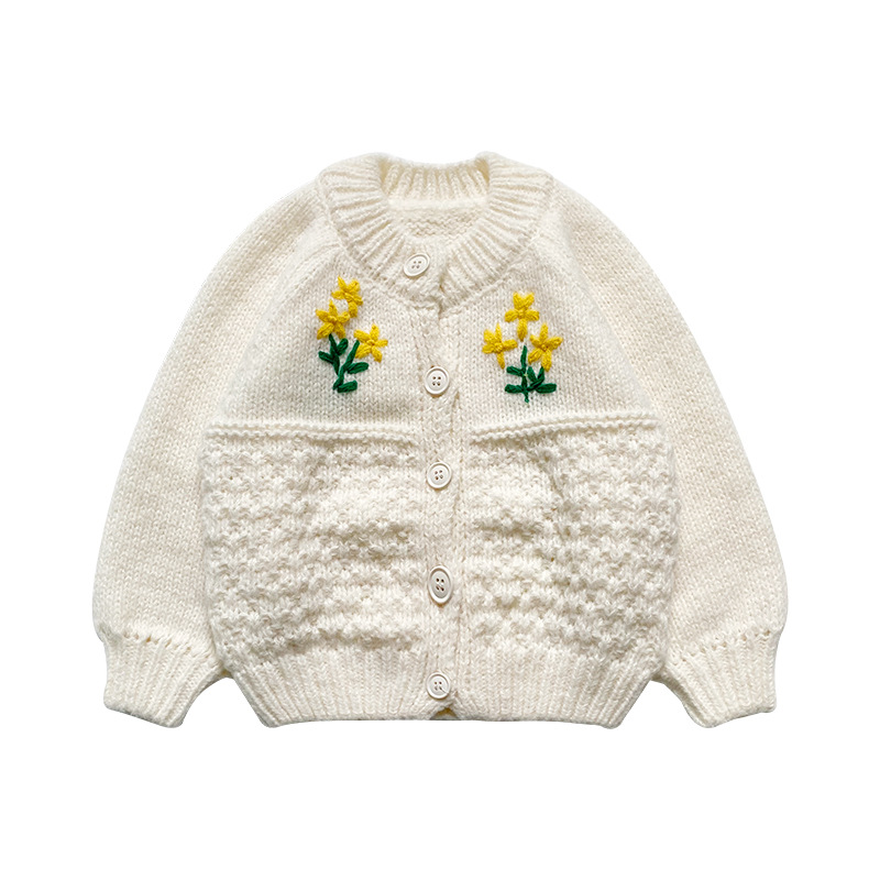 Autumn Winter Kids sweaters Floral Embroidery Girls retro style knitwear Baby Girl knitted Cardigan alx