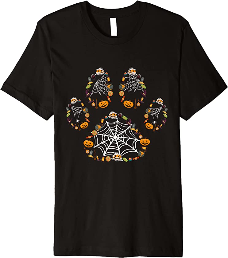 Paw Print Halloween Dog Candy Pumpkin Ghost Dog Lovers Premium T-Shirt