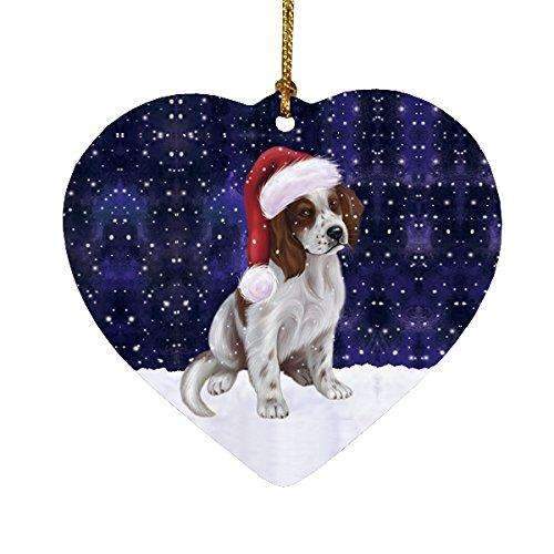 Let It Snow Christmas Holiday Red And White Irish Setter Puppy Dog Wearing Santa Hat Heart Ornament D232