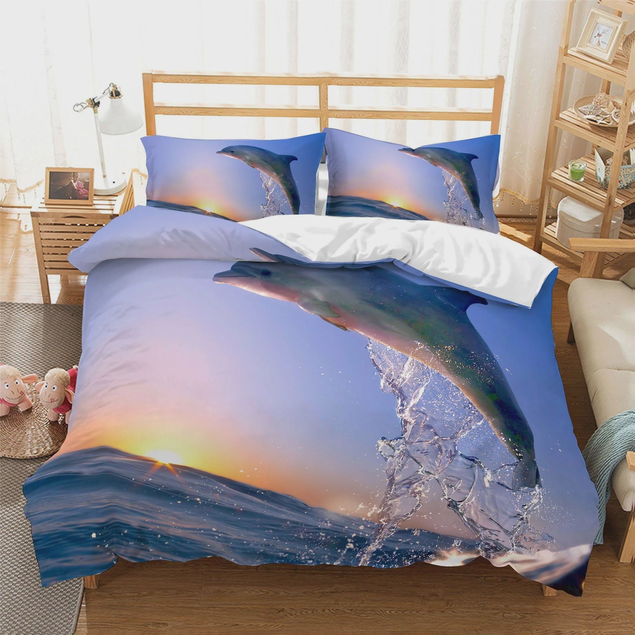 3D Dolphin Marine World Cotton Bed Sheets Spread Comforter Duvet Cover Bedding Sets