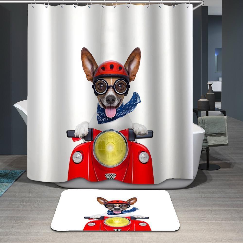 The Cute Dog Riding Motor Graphic Design 3D Printed Shower Curtain Gift Home Decor