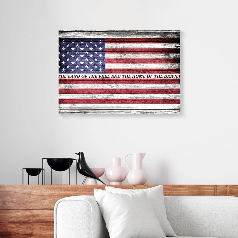 Canvas Painting American Flag The Land Of Free And The Home Of Brave Business Canvas Wall Art Home Decor