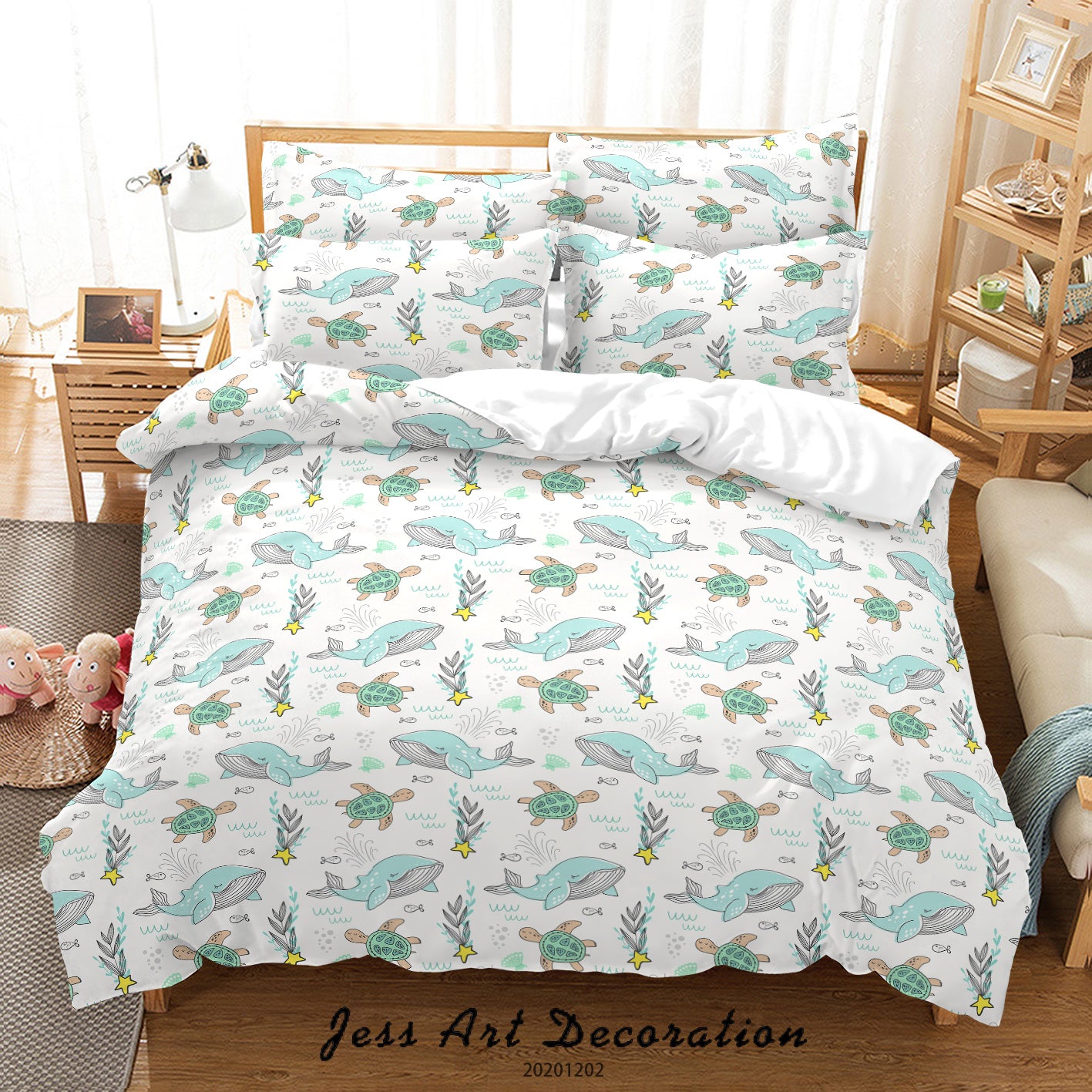 3D Cartoon Ocean Dolphin Sea Turtle Seaweed Quilt Cover Set Bedding Set Duvet Cover Pillowcases Lxl