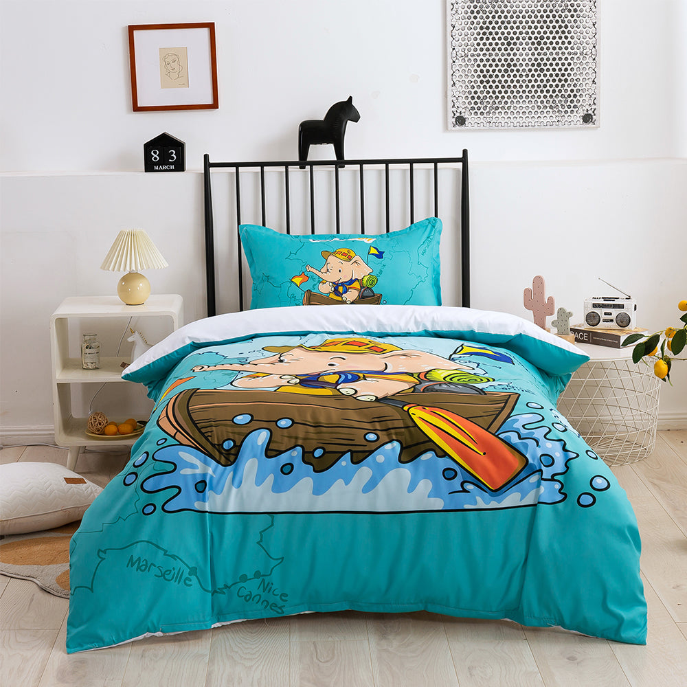 3D Cartoon Animal Elephant Boating Quilt Cover Set Bedding Set Duvet Cover Pillowcases 326