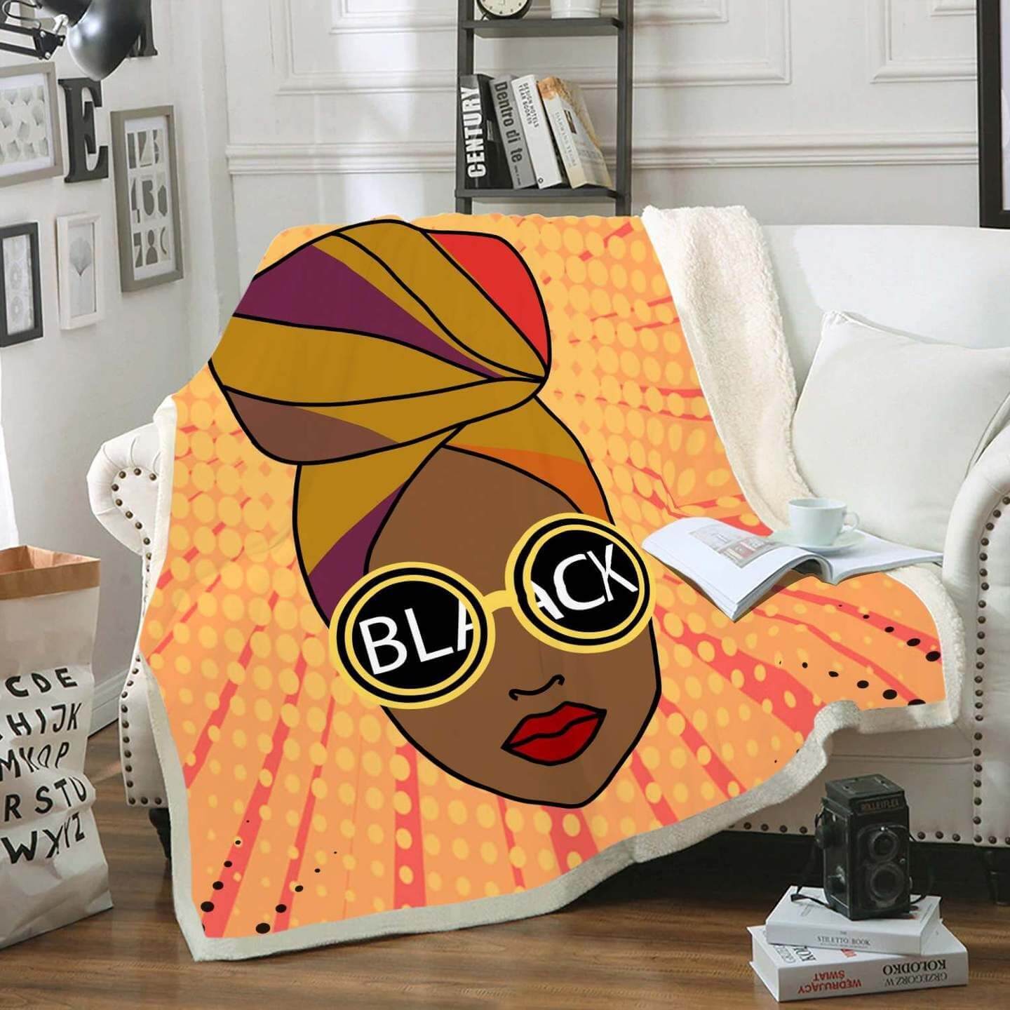 African American Art Blanket Black Girl Magic Fleece Blanket Headwraps Fleece Blanket