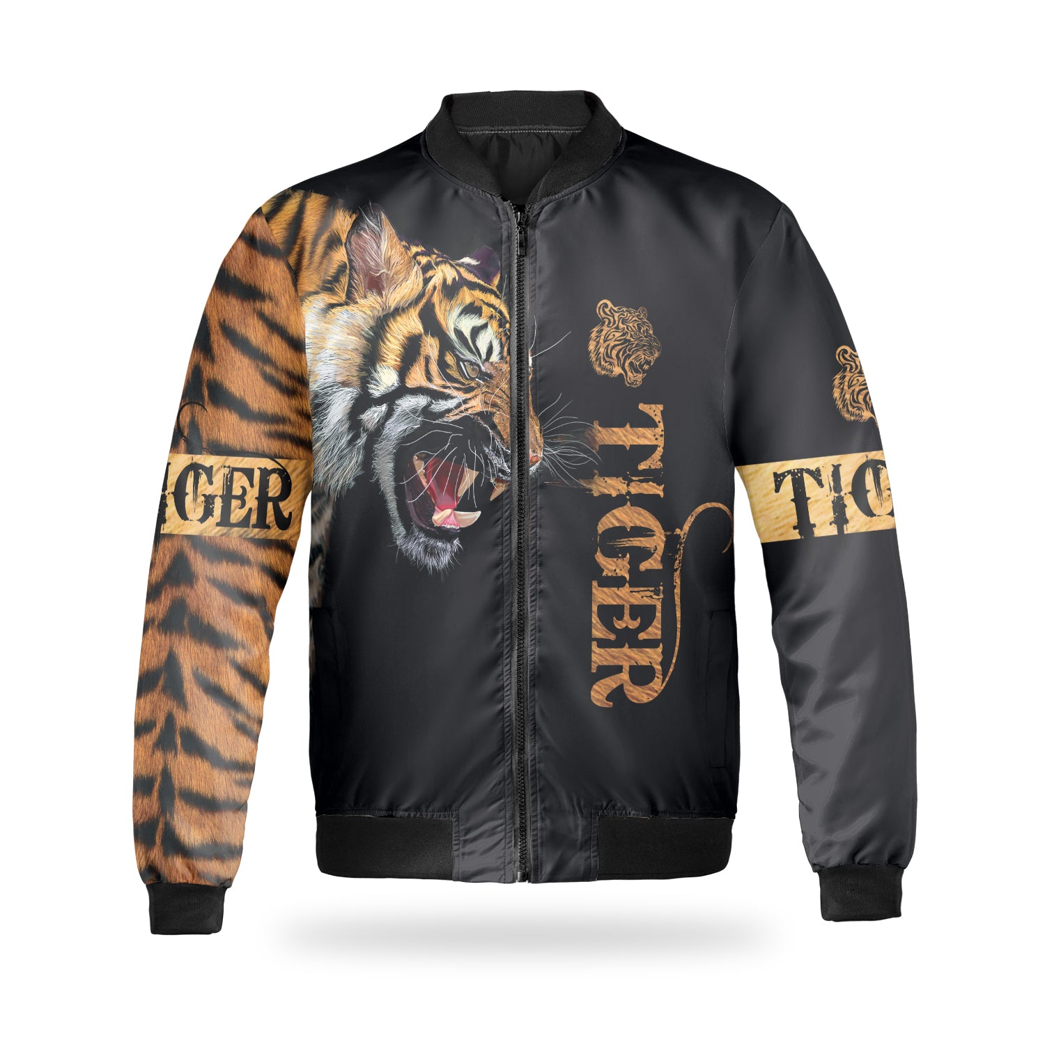 Tiger Skin All Over Print Casual Bomber Jacket, Cool Tiger Stripe Pattern Bomber Jacket For Adults