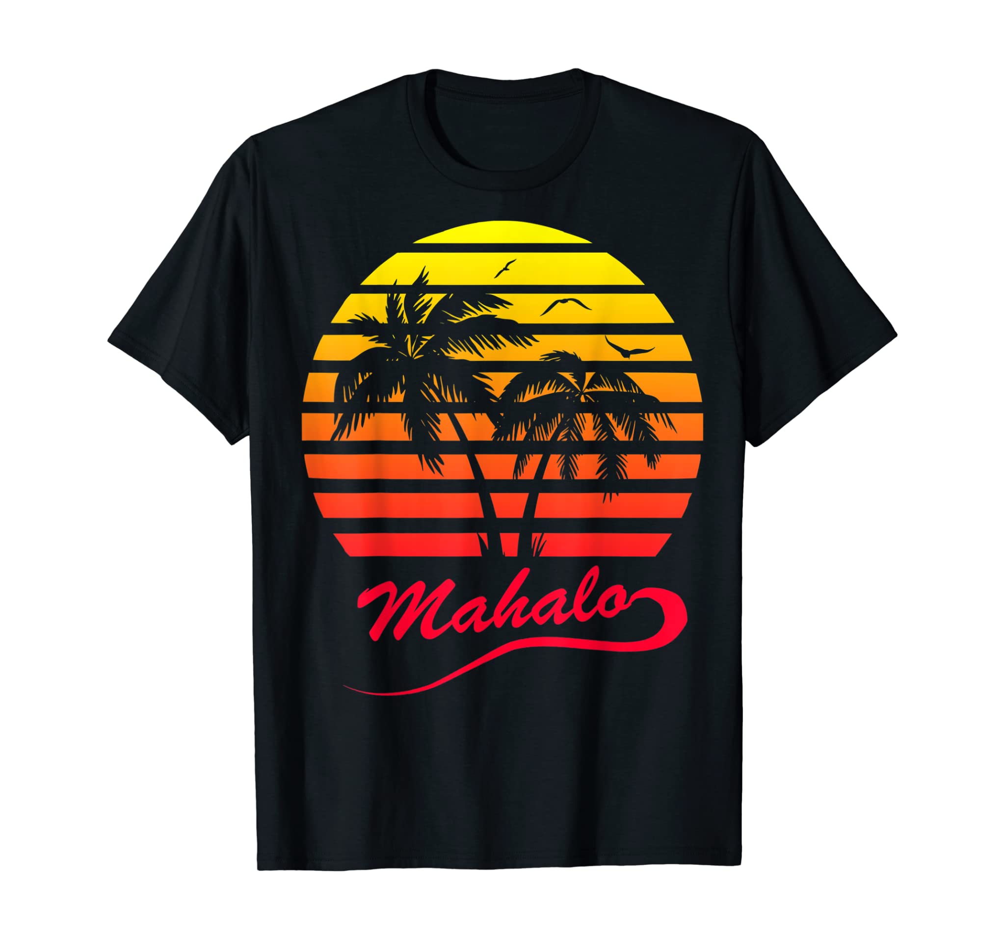 Mahalo 80S Summer Beach Palm Tree Sunset T-Shirt