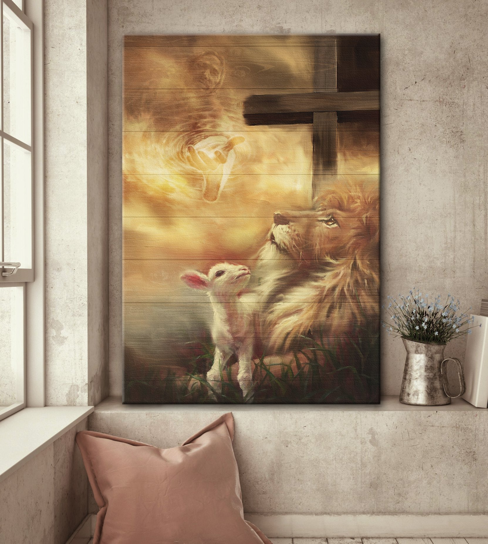 God Light, Jesus Portrait Beautiful Lion And Lamb 3D Printed Wall Art Poster