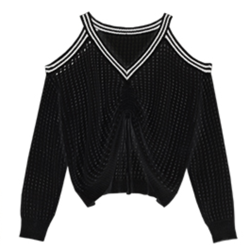 2022 Summer Casual Hollow Elegant Knitted Pullover Office Lady Long Sleeve Pure Color Sweater Tops Slim Woman Korean Clothing alx