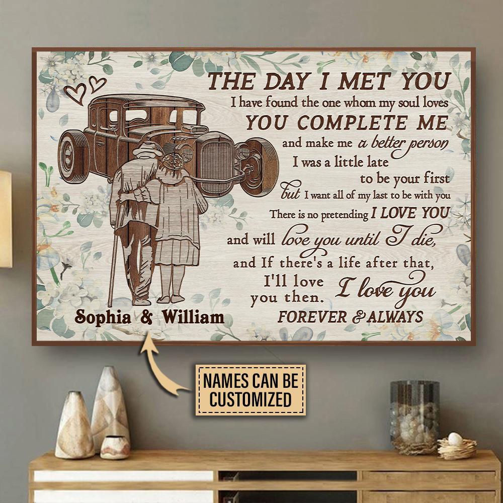 Aeticon Gifts Personalized Hot Rod Floral Old Couple The Day I Met Canvas Mom Dad Gift Home Decor